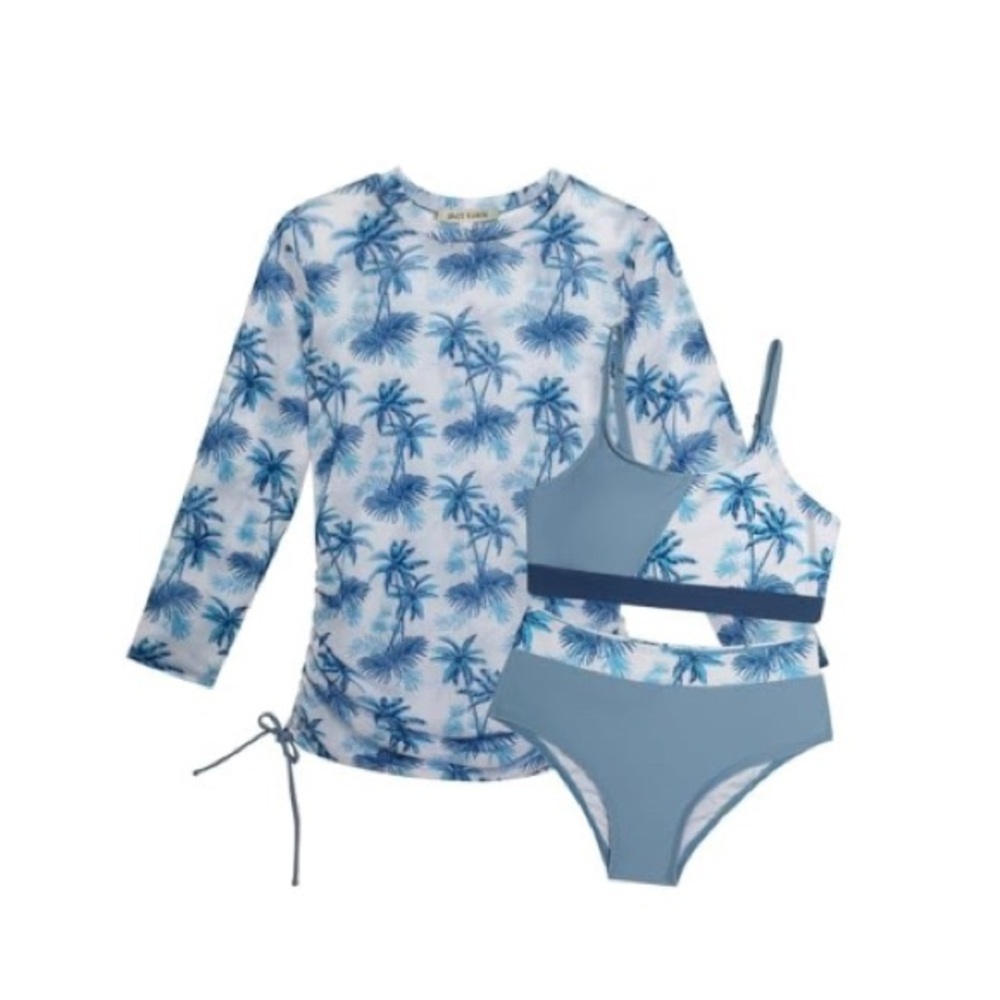 Grace Karin Blue Bikini Set with Palm Print